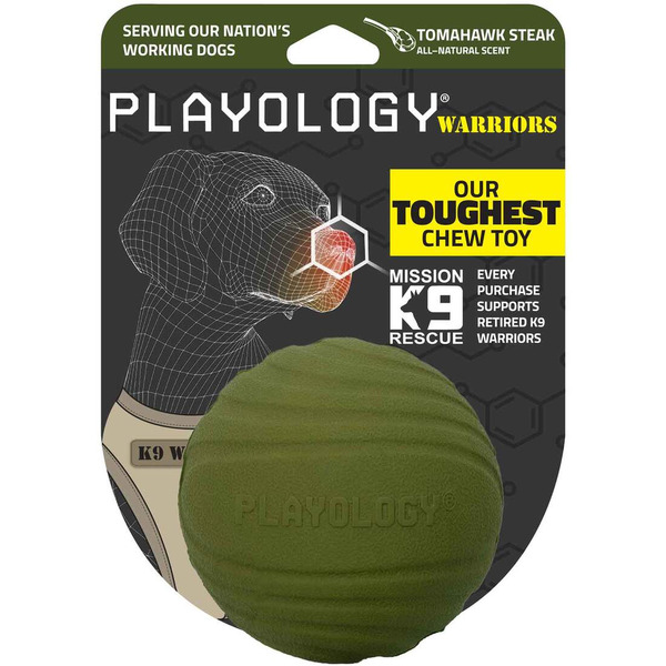 PLAYOLOGY Warriors Dual Layer Beef-Scented Ball Dog Toy, Jumbo