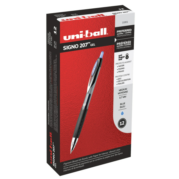 Uni-Ball Medium Point Retractable Fraud Prevention Gel Pens - Black Barrels & Blue Ink - 0.7 mm