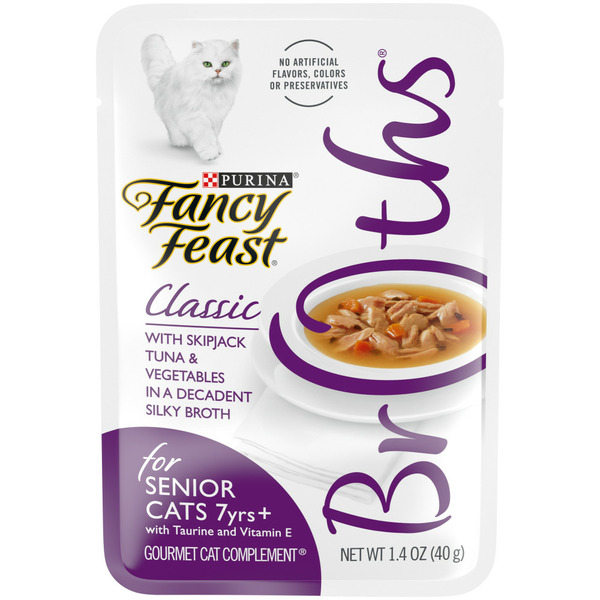 Purina Fancy Feast Grain Free Senior Wet Cat Food Complement, Broths Classic With Skipjack Tuna