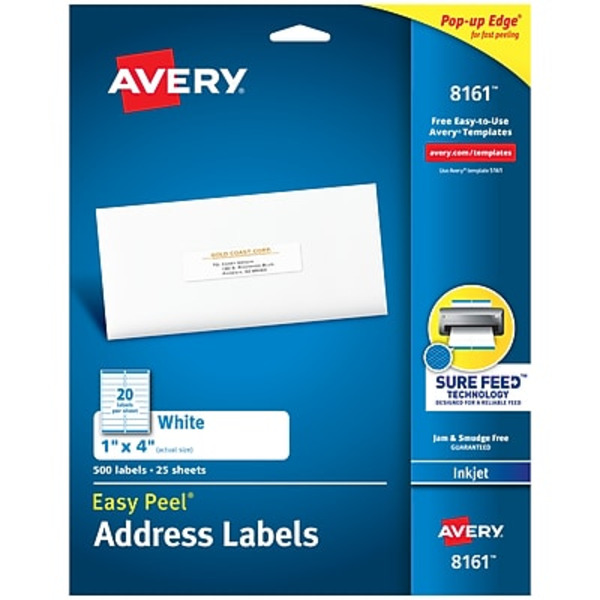 Avery 4" x 1" White Inkjet Easy Peel Address Labels