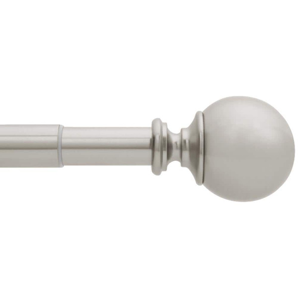 Home Decorators Collection 36 In. - 72 In. Telescoping 1 In. Single Curtain Rod Kit In Brushed Nickel With Ball Finial