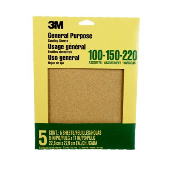 Unbranded 9 in. x 11 in. Assorted Grits Aluminum Oxide Sandpaper, 5-Pack
