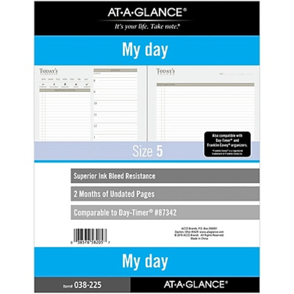 AT-A-GLANCE 8.5" x 11" Undated White Daily Planner Refill