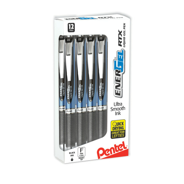 Pentel EnerGel 0.5mm Black Barrell Black Ink Fine Point RTX Rollerball Pens
