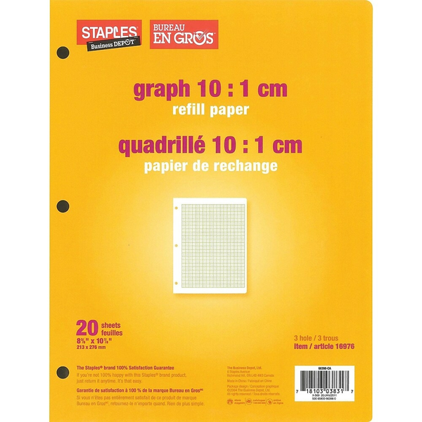 Bureau en Gros Staples Graph Quad Refill Paper, 8 3/8 x 10 7/8 Inch ...