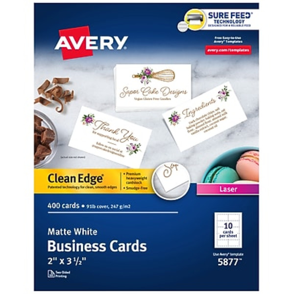Avery 05877 2" x 3.5" White Clean Edge Printable Color Laser Business Cards