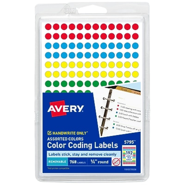 Avery 1/4" Diameter Assorted Colors Hand Written Color Coding Labels