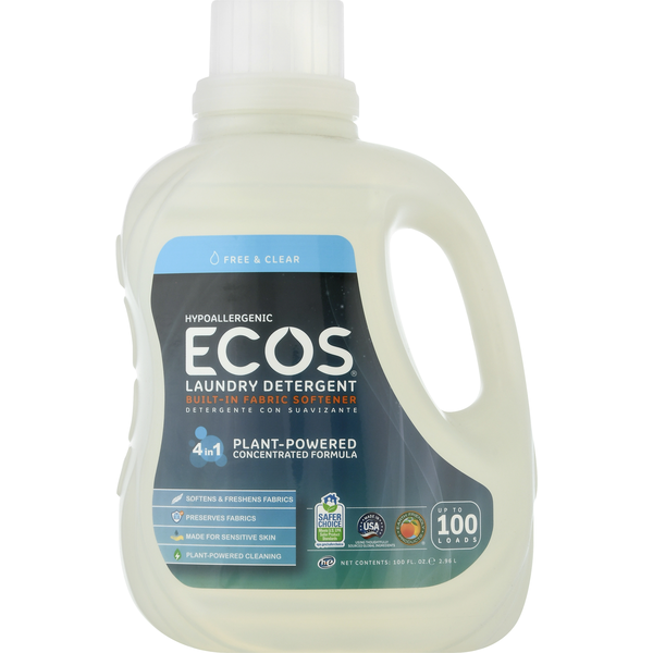 Ecos Laundry Detergent, 4 in 1, Free & Clear (100 oz) from Sprouts