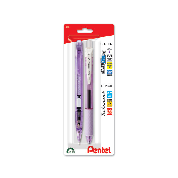 Pentel EnerGel-X Gel Pen & Techniclick Mechanical Pencil 2-Piece Set, 0.7 mm - White & Violet