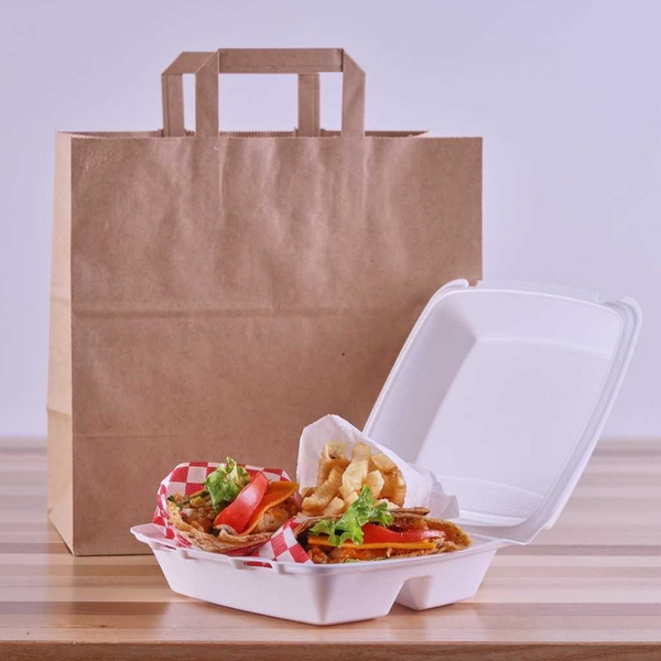 Fischer Paper Products - Natural Kraft Flat Handle Carryout/Delivery Paper Bag, #1904, 11 x 6 x 11, 500 ct