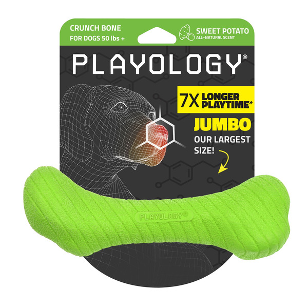 Playology Sweet Potato Scented Crunchy Femur Dog Toy, Jumbo - Green