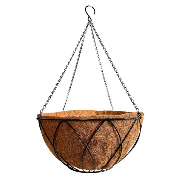 Pride Garden Products 20 In. Devon Brown Plant Fiber Round Outdoor Hanging Basket With Aquasav Coconut Fiber Liner (20 In. D X 9 In. H)