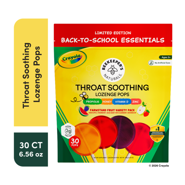Beekeeper's Naturals Kid's Throat Soothing Lollipops, Strawberry +