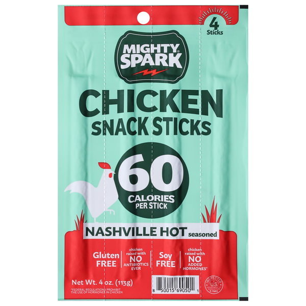 Mighty Spark Nashville Hot Seasoned Chicken Snack Sticks, 4 Count