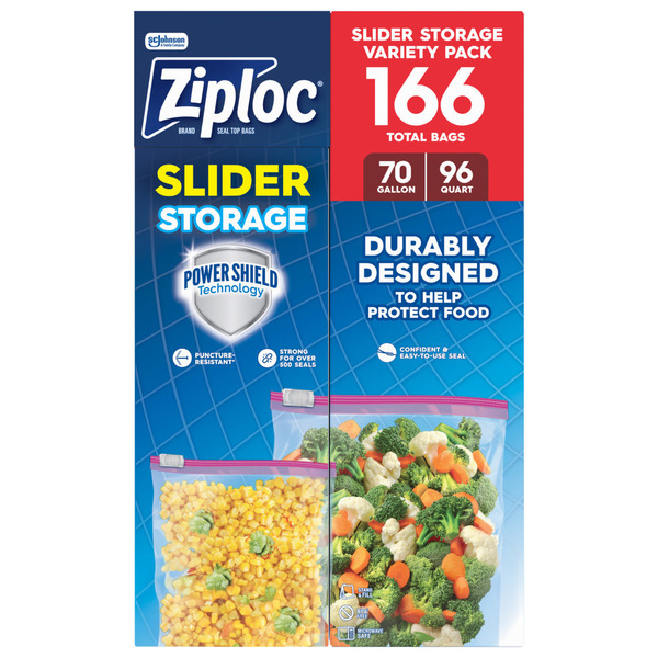 Ziploc Storage Slider Bags, Variety Pack with Power Shield