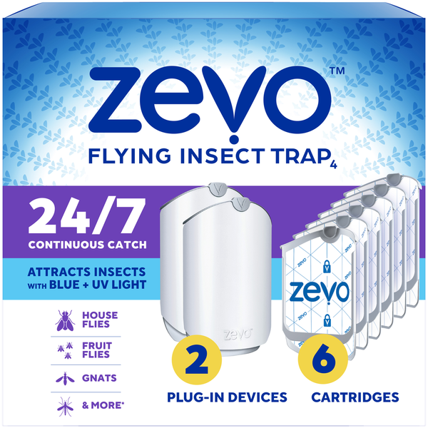Zevo Flying Insect Trap Starter Kit, 2 Devices + 6 Refills Same