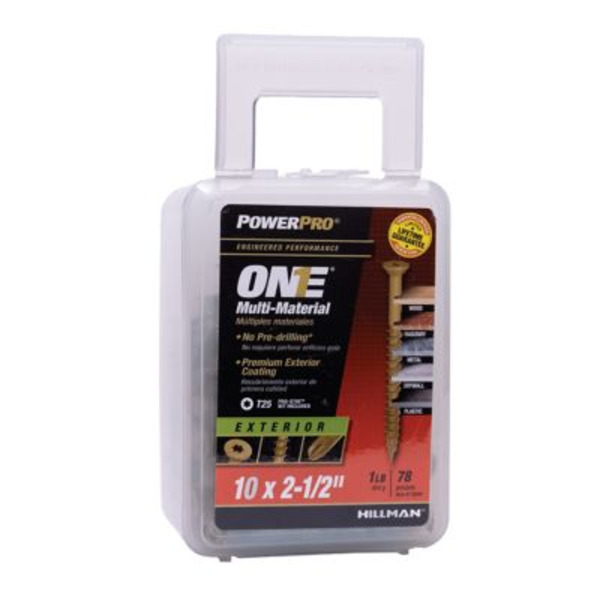 Hillman #10 x 2-1/2 in. Power Pro ONE Flat Exterior Multi-Material Screws, Bronze, 78-Pack