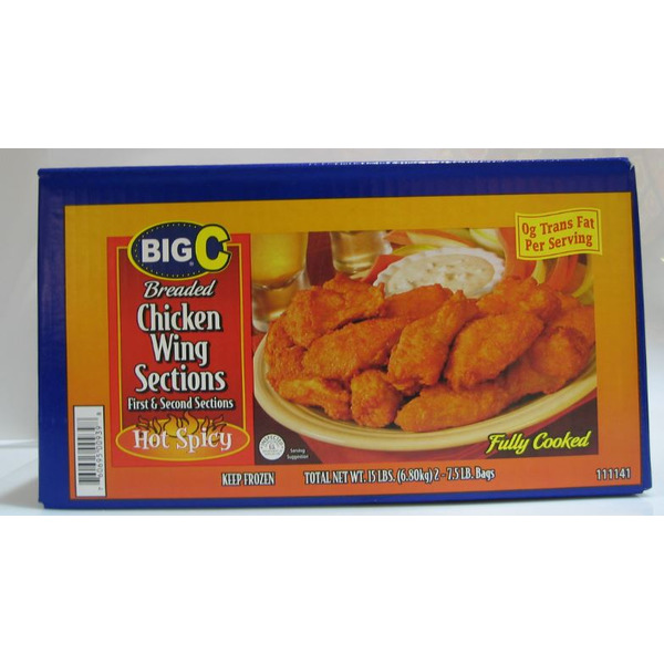 Frozen Big C - Spicy Cooked Breaded Chicken Wings - 15 lbs