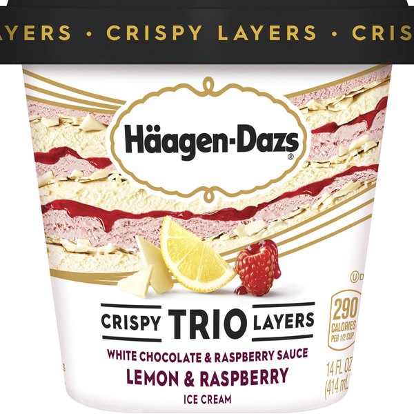 Haagen-Dazs Crispy Trio Layers White Chocolate & Raspberry Sauce