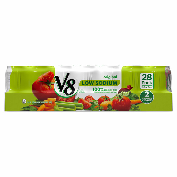V8 Low Sodium Original Vegetable Juice – 11.5 Oz Cans, 24-Pack – Tasty & Heart-Healthy