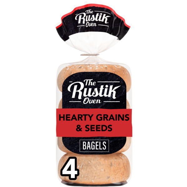 The Rustik Oven 4 ct, Hearty Grains & Seeds, Bagels, Multigrain Bagels, 16.8 oz