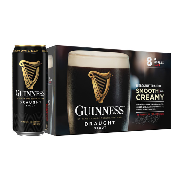 Guinness Draught Stout Import Beer, 8 pack Cans, 14.9 fl oz, 4.1