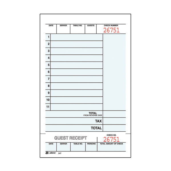 Adams Abf947swckt 2-Part Carbonless Guest Checks