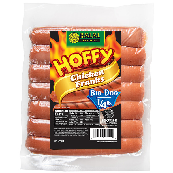 Hoffy Halal Chicken Franks - 6.75 inch, 4:1 (4 oz each)