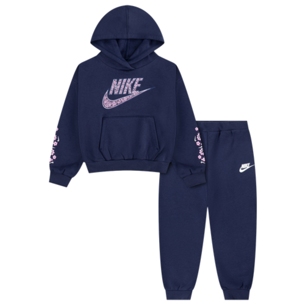 Nike Girls' Preschool Retro Remix Hoodie Jogger Set, Size 4 - Pink/Midnight Navy