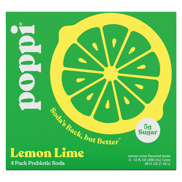 Poppi Lemon Lime Prebiotic Soda, 4 Pack Same-Day Delivery or