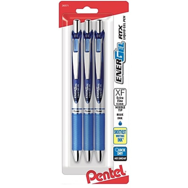 Pentel BLN73BP3C 0.3mm Blue EnerGel RTX Liquid Gel Pen