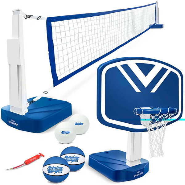 GoSports Splash 2-in-1 Full Court Pool Basketball & Volleyball Game Set