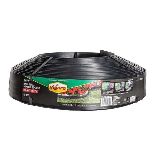 Vigoro 60 Ft. X 2.5 In. X 3 In. Tall Black Plastic No-dig Innovative Edging