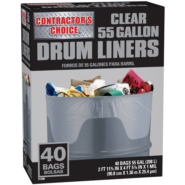 Contractor's Choice Contractor 55-Gallon Scent free Clear Outdoor Plastic Construction Flap Tie Trash Bag 40 -Count