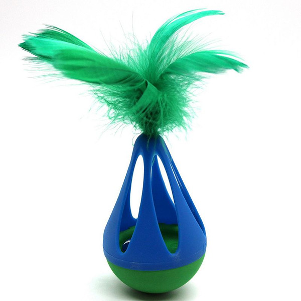 Playology Wobbler With Feather Cat Toy - Green