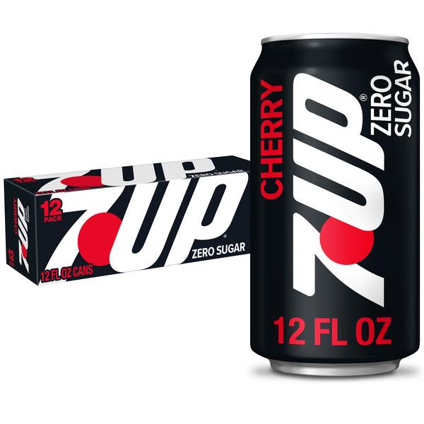 7UP Cherry Flavored Zero Sugar Soda, 12 fl oz cans, 12 pack Same