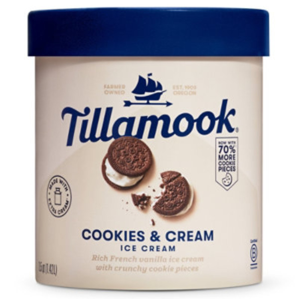 Tillamook Ice Cream & Ice Cookies & Cream Ice Cream Tub