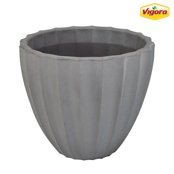 Vigoro Mavis Large Gray Scalloped Plastic Planter (16 In. L X 16 In. W X 14 In. H)