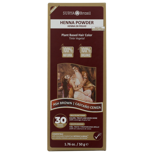 Surya Brasil Organic Ash Brown Henna Powder Plant Based Hair Color