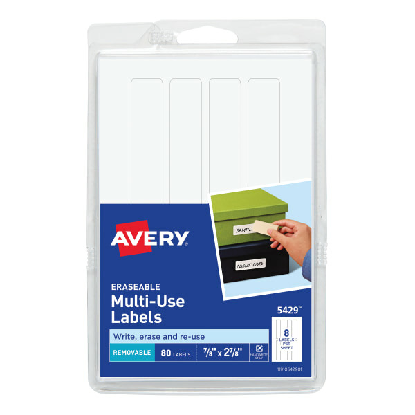 Avery 5429 7/8" x 2 7/8" White Erasable Multi Use ID Labels