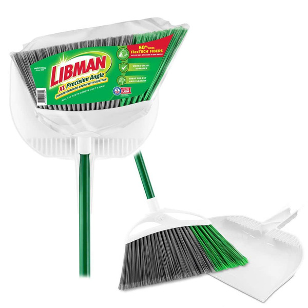 Libman 15 In. Extra-large Precision Angle Broom And Dustpan Set With Steel Handle