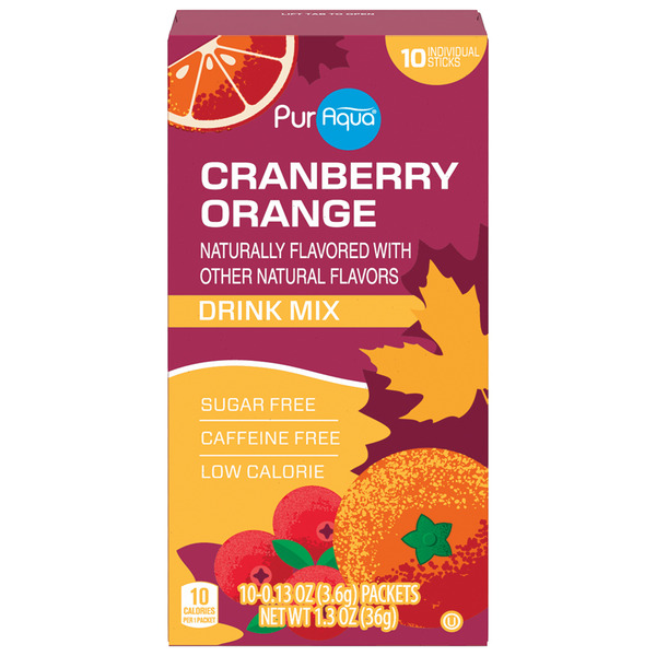Puraqua Cranberry Orange Drink Mix Packets - 10 Count Same-Day