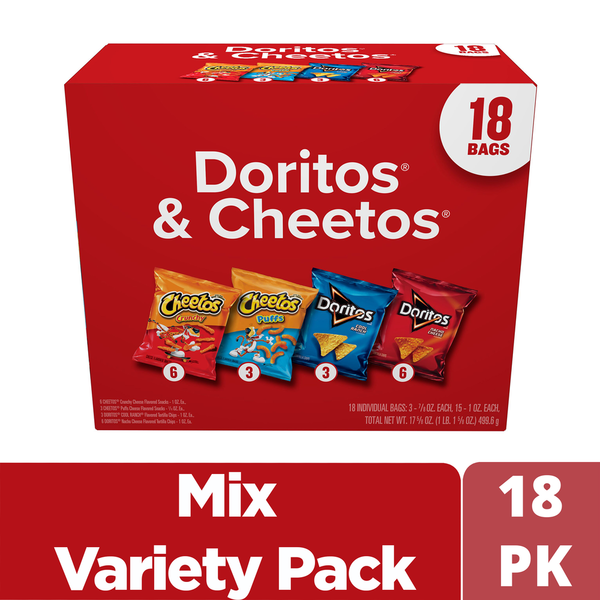 Frito Lay Doritos & Cheetos Mix Variety Pack, 18 Bags