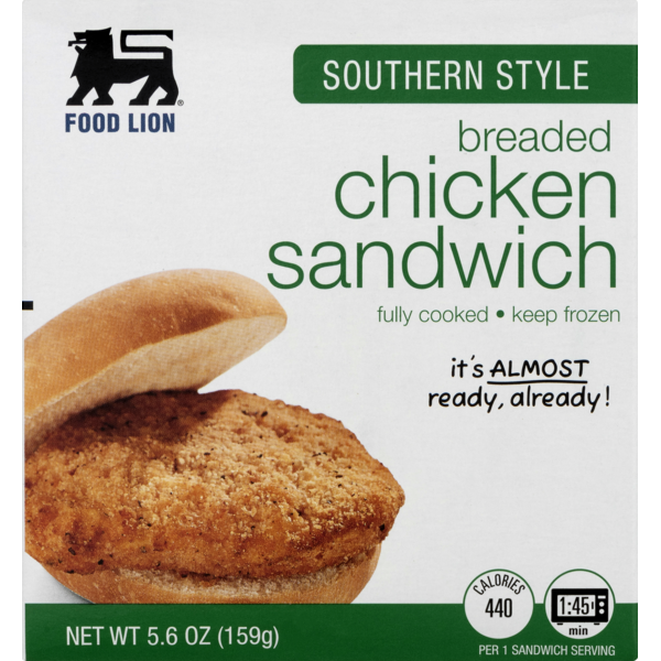Food Lion Chicken Sandwich, Breaded, Southern Style, Box (5.6 oz