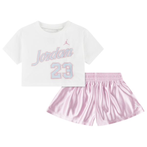 Jordan Girls' Infant Flowy Durasheen Shorts Set, Medium, 18 Months - Soft Pink/Half Blue
