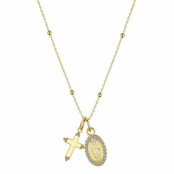 Gratitude & Grace 14k Gold Plated Crystal Cross & Virgin Mary Pendant Necklace, Women's, Size: 18", Gold Tone