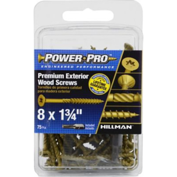 Hillman #8 x 1-3/4 in. Premium Exterior Wood Screws, 75-Pack