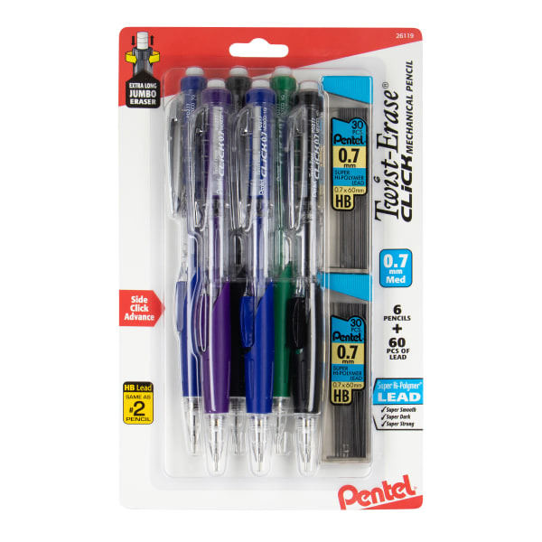 Pentel Twist-Erase PD277TLBPS6M 0.7mm Assorted Colors Click Mechanical Pencil