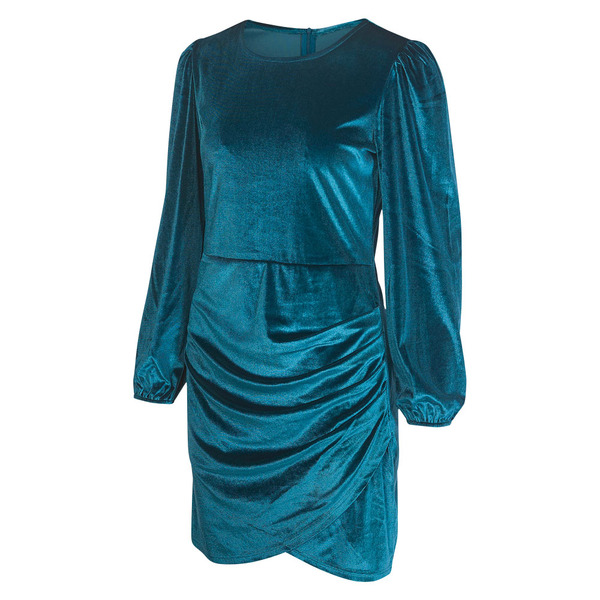 blue dress for baby girl Velvet blue dress with baguette embroidery main image 0