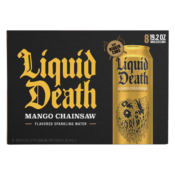 Liquid Death Sparkling Water, Mango Chainsaw Flavored, King